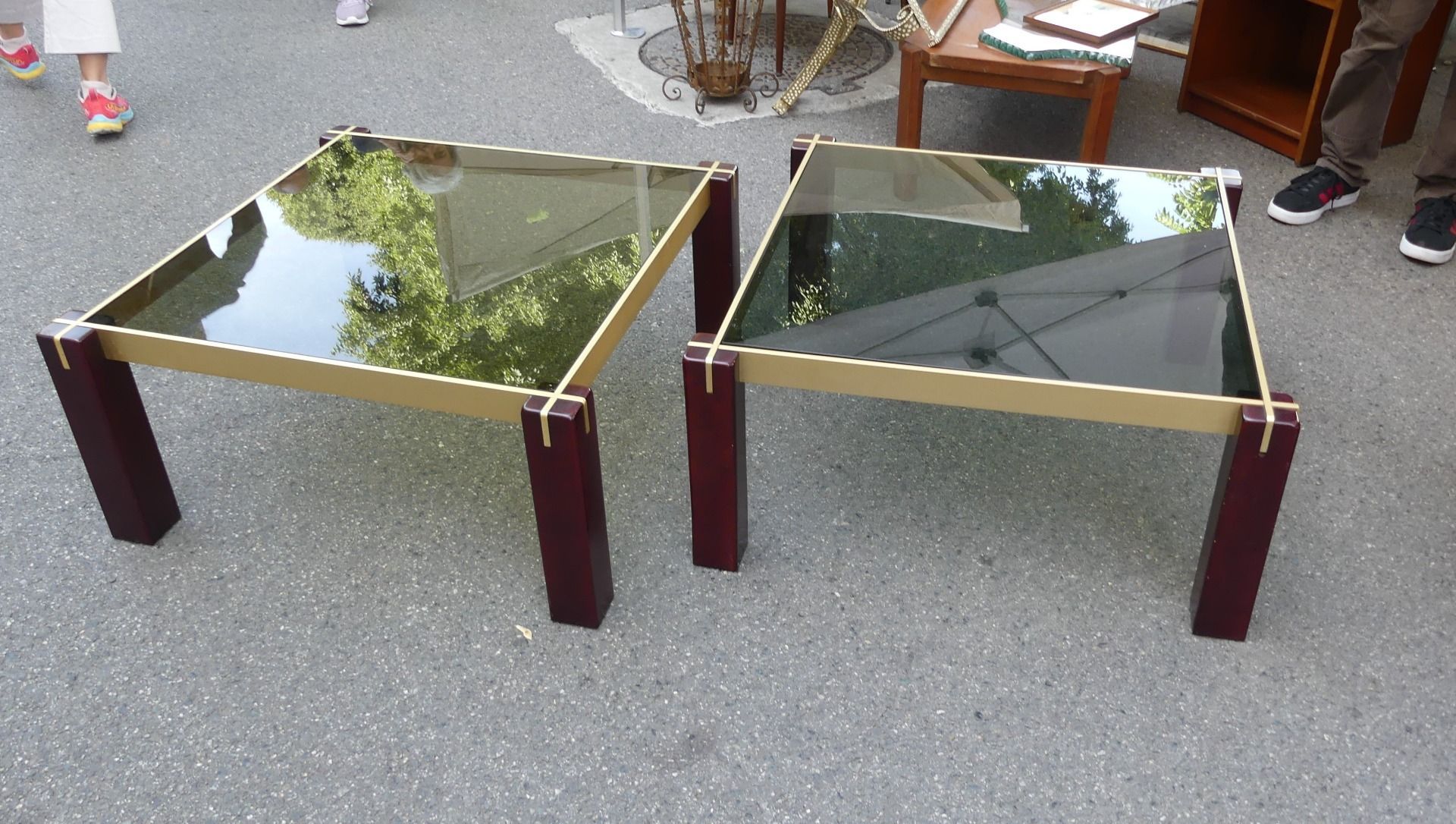 Pair Of Vintage Coffee Tables With Smoked Glass Top In Glass Topped Coffee Tables (View 6 of 15)