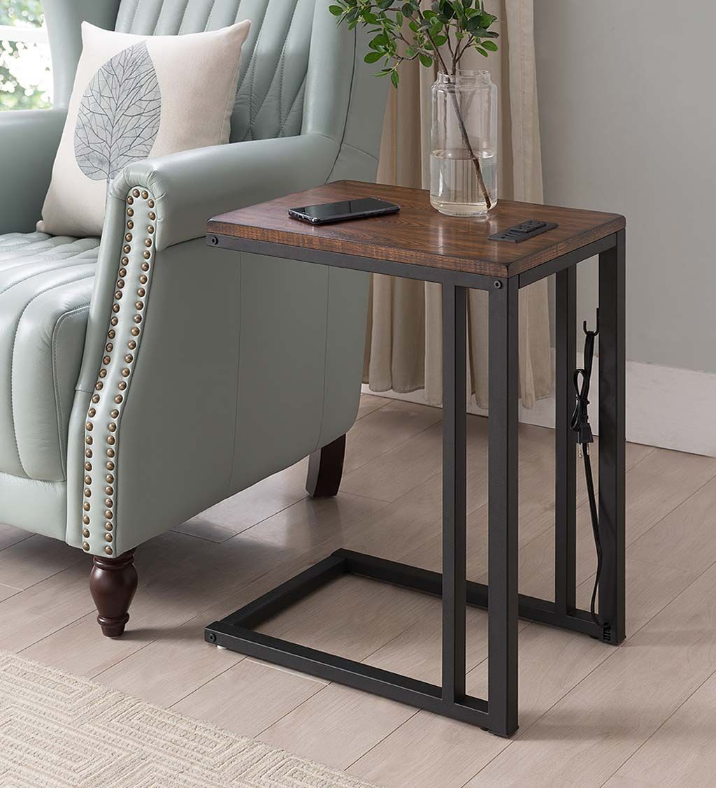 Pull Up Table With Charging Station – Black | Plowhearth Throughout Coffee Tables With Charging Station (View 11 of 15)