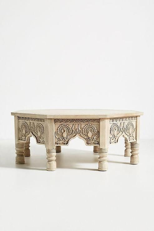 Raaz Octagon Carved Wood Storage Coffee Table Regarding Wooden Hand Carved Coffee Tables (View 13 of 15)