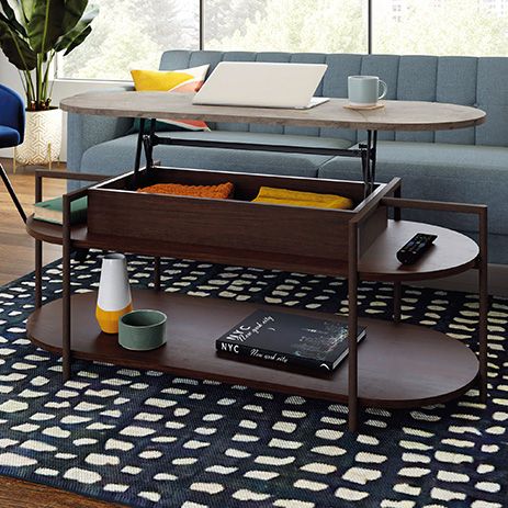 Radial Modern Lift Top Coffee Table Umber Wood (426023) – Sauder Intended For Deco Stone Coffee Tables (View 14 of 15)