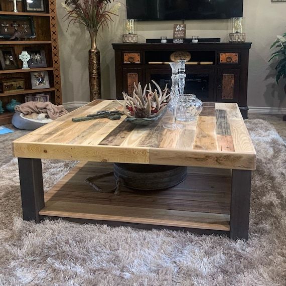 Reclaimed Wood Square Coffee Table Living Room Square Accent – Etsy Throughout Wood Accent Coffee Tables (View 9 of 15)