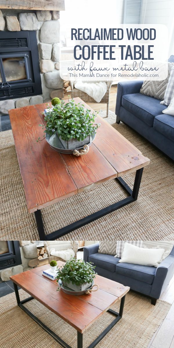 Remodelaholic | Diy Reclaimed Wood Coffee Table With Faux Metal Base Inside Faux Wood Coffee Tables (View 8 of 15)