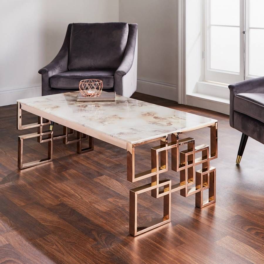 Rose Gold Marble Glass Coffee Table | Gold Coffee Table, Rose Gold Coffee  Table, Coffee Table Intended For Rose Gold Coffee Tables (View 6 of 15)