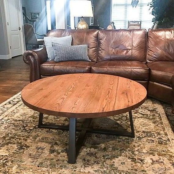 Round Coffee Table / Rustic Reclaimed Wood And Industrial – Etsy In Rustic Round Coffee Tables (View 2 of 15)