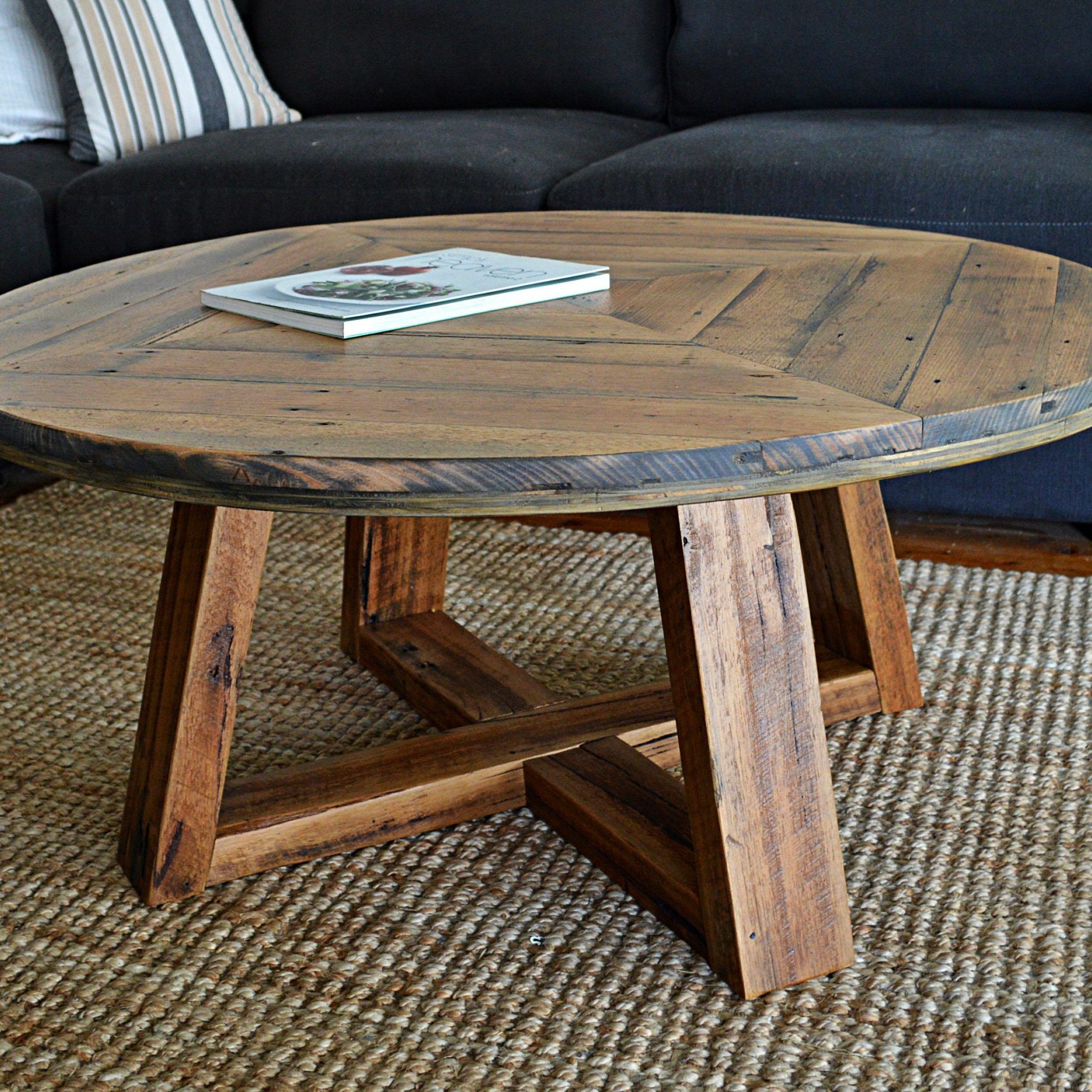 Round Recycled Timber Rustic Coffee Table / Geometric Table – Etsy Regarding Rustic Round Coffee Tables (View 14 of 15)