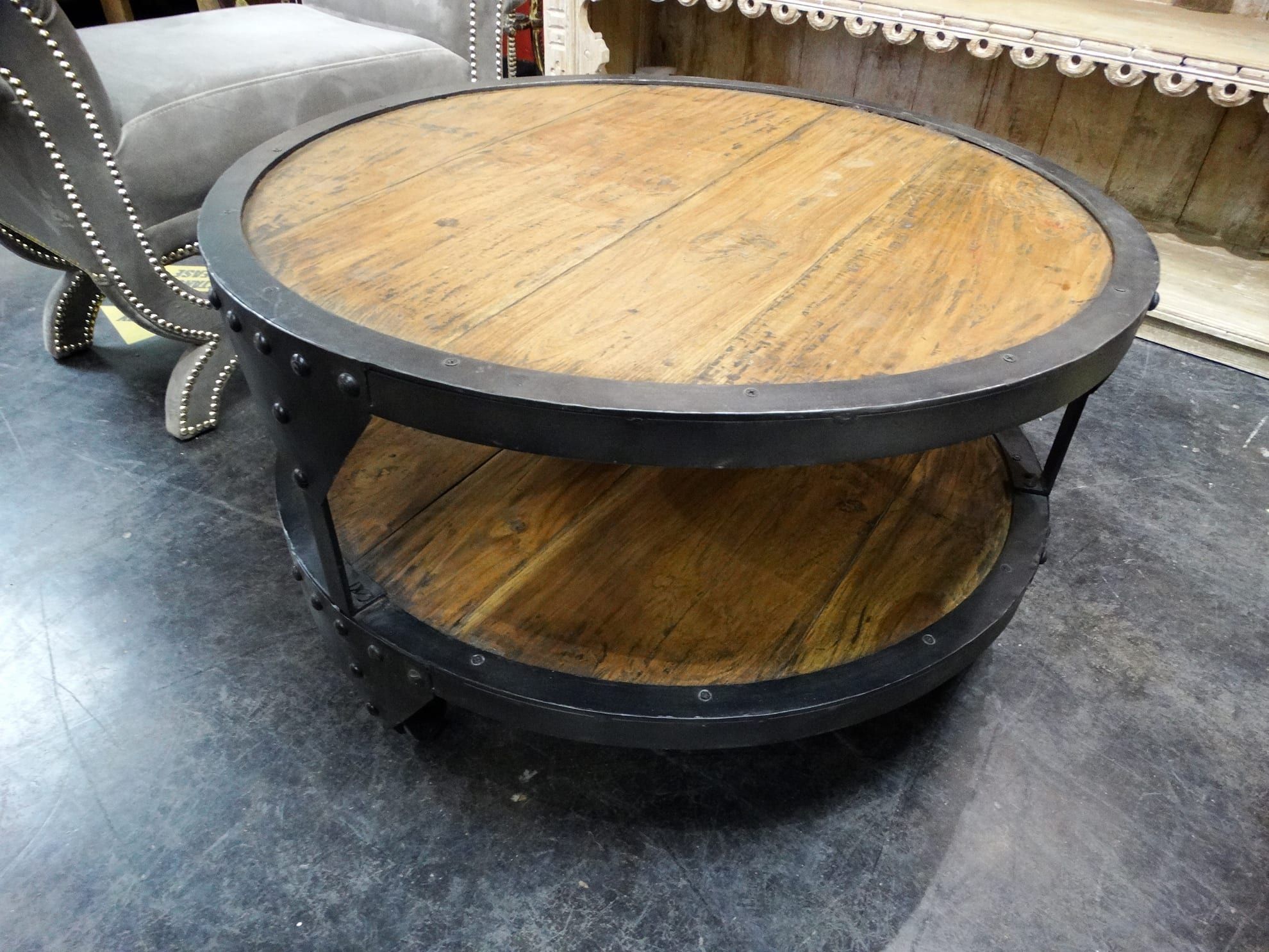 Rustic Industrial Round Coffee Table Throughout Round Industrial Coffee Tables (View 5 of 15)