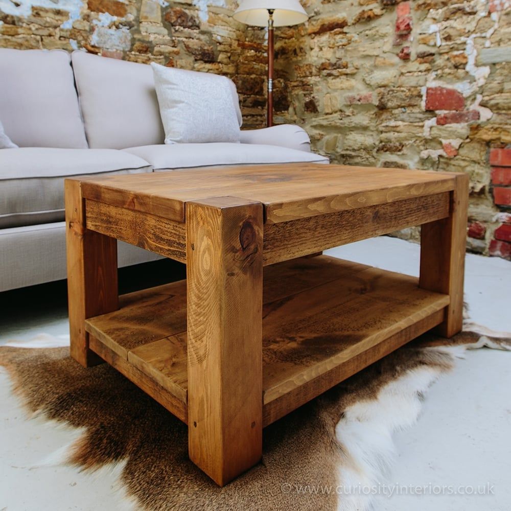 Rustic Lumber Plank Wood Coffee Table From Curiosity Interiors Regarding Coffee Tables With Shelf (View 10 of 15)