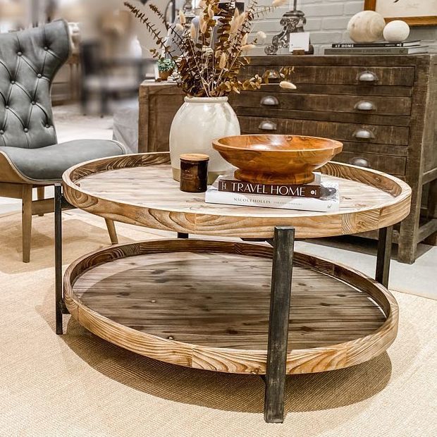 Rustic Two Tier Round Coffee Table | Antique Farmhouse With Regard To Rustic Round Coffee Tables (View 11 of 15)