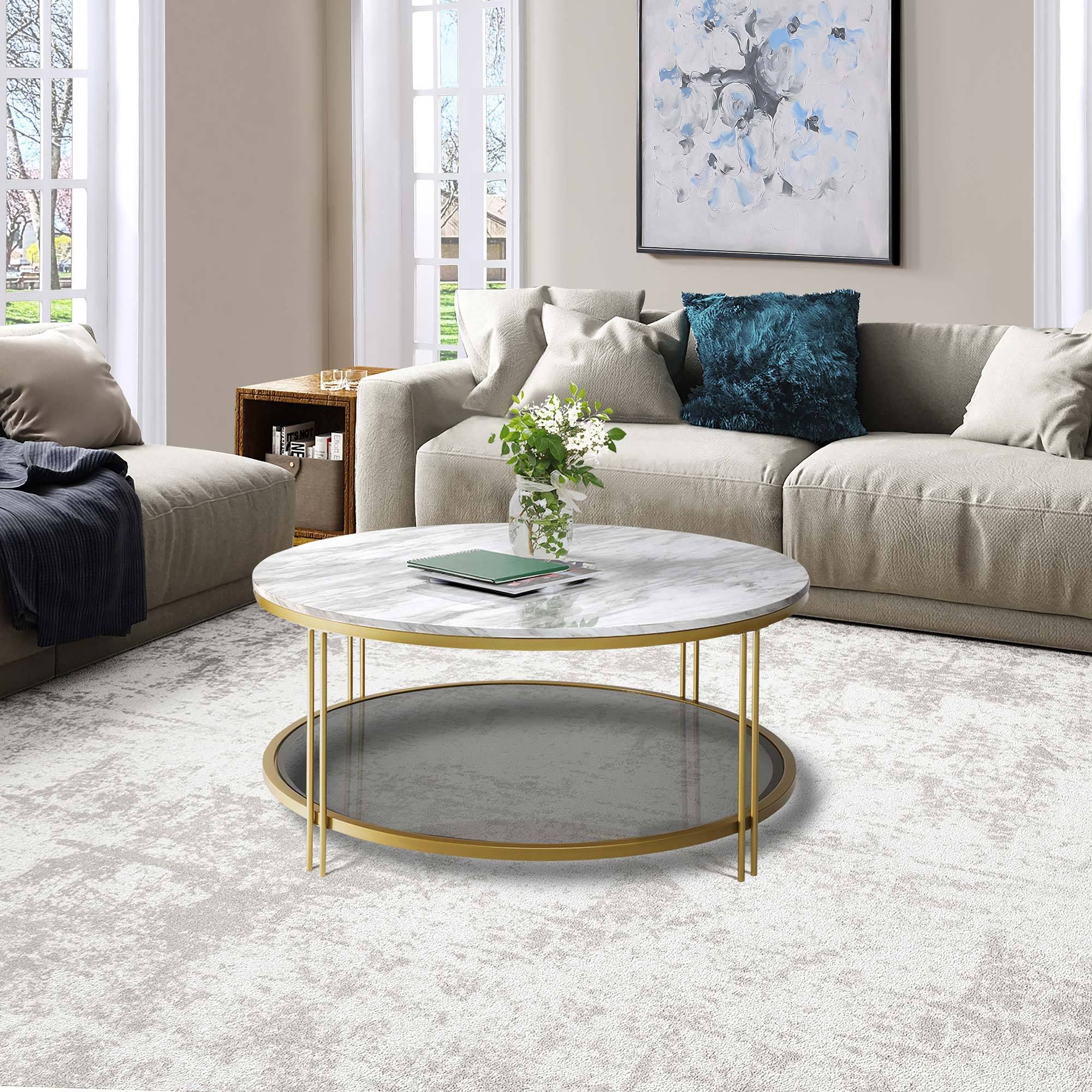 Sezeven Choice Marble Paper Top With Pu Finish Faux Marble Modern Coffee  Table With Storage In The Coffee Tables Department At Lowes For Faux Marble Top Coffee Tables (View 11 of 15)
