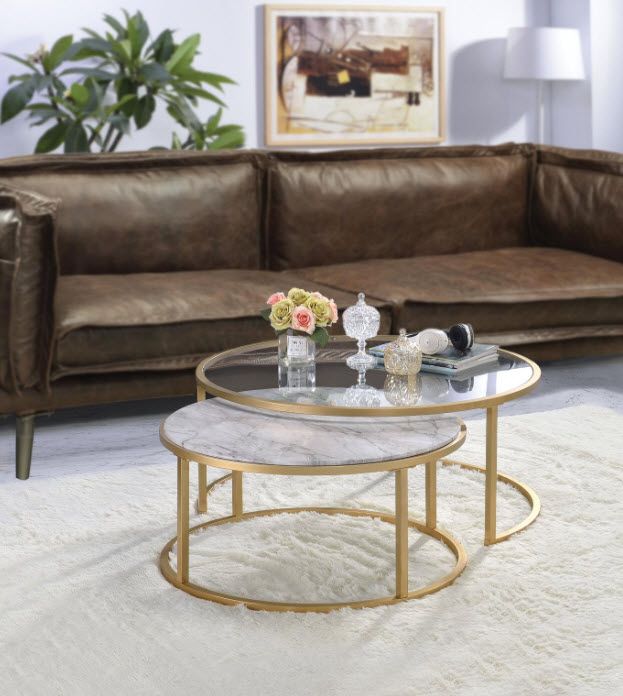 Shanish Faux Marble & Gold Nesting Coffee Table In Faux Marble Gold Coffee Tables (View 5 of 15)