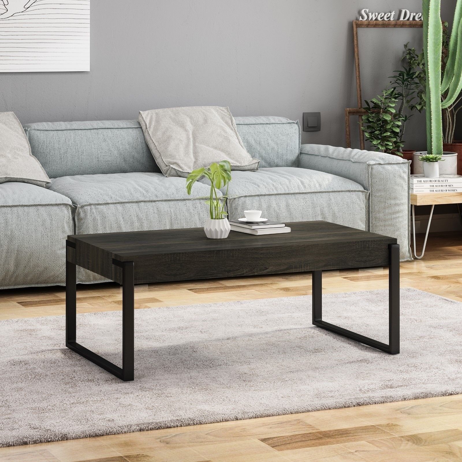 Shaw Modern Contemporary Industrial Faux Wood Coffee Table With Iron Legs |  Ebay Pertaining To Industrial Faux Wood Coffee Tables (View 2 of 15)