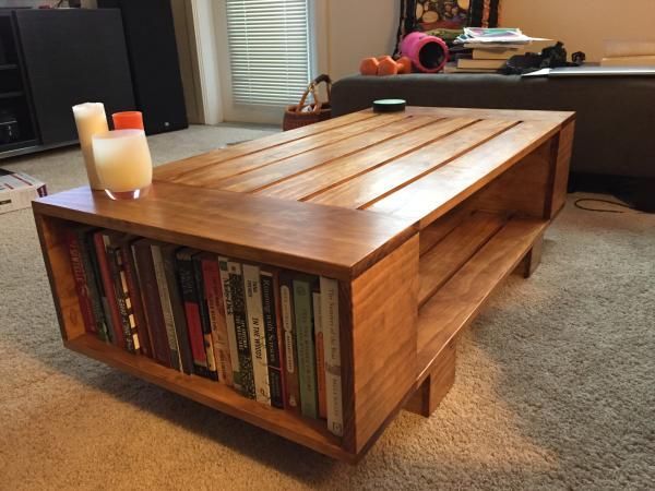Slat Coffee Table With Incorporated Book Shelves | Woodworking Projects  Furniture, Coffee Table Made From Pallets, Coffee Table Throughout Coffee Tables With Shelf (View 9 of 15)