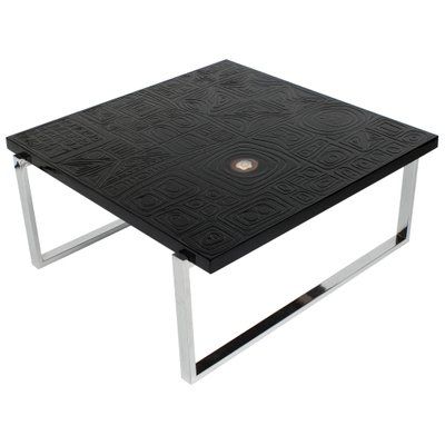 Square Coffee Table In Black Resin With Inlay In Agate En Vente Sur Pamono In Black Square Coffee Tables (View 5 of 15)