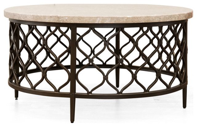 Steve Silver Roland Round White Stone Top With Bronze Metal Base Coffee  Table – Midcentury – Coffee Tables  Steve Silver | Houzz Inside Bronze Metal Coffee Tables (View 13 of 15)