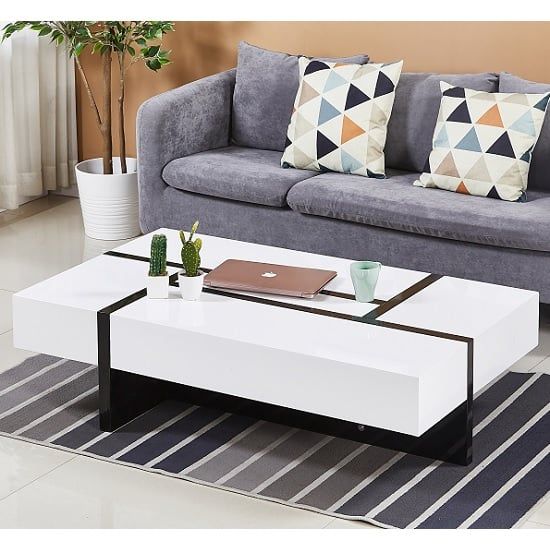 Storm High Gloss Storage Coffee Table In White And Black | Furniture In  Fashion In White Storage Coffee Tables (View 10 of 15)