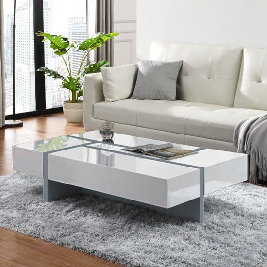 Storm High Gloss Storage Coffee Table In White And Grey | Furniture In  Fashion Regarding White Storage Coffee Tables (View 2 of 15)