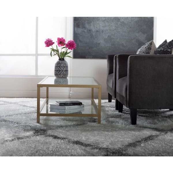 Studio Designs Home Camber Gold 2 Tier Modern Rectangle Coffee Table With  Metal Frame And Tempered Glass 71034 – The Home Depot Inside 2 Tier Metal Coffee Tables (View 7 of 15)