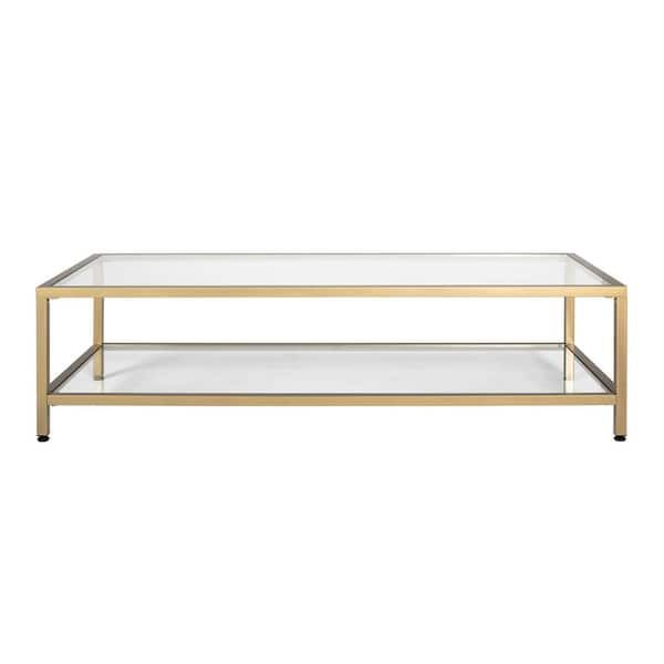 Studio Designs Home Camber Gold 2 Tier Modern Rectangle Coffee Table With  Metal Frame And Tempered Glass 71034 – The Home Depot Throughout 2 Tier Metal Coffee Tables (View 13 of 15)
