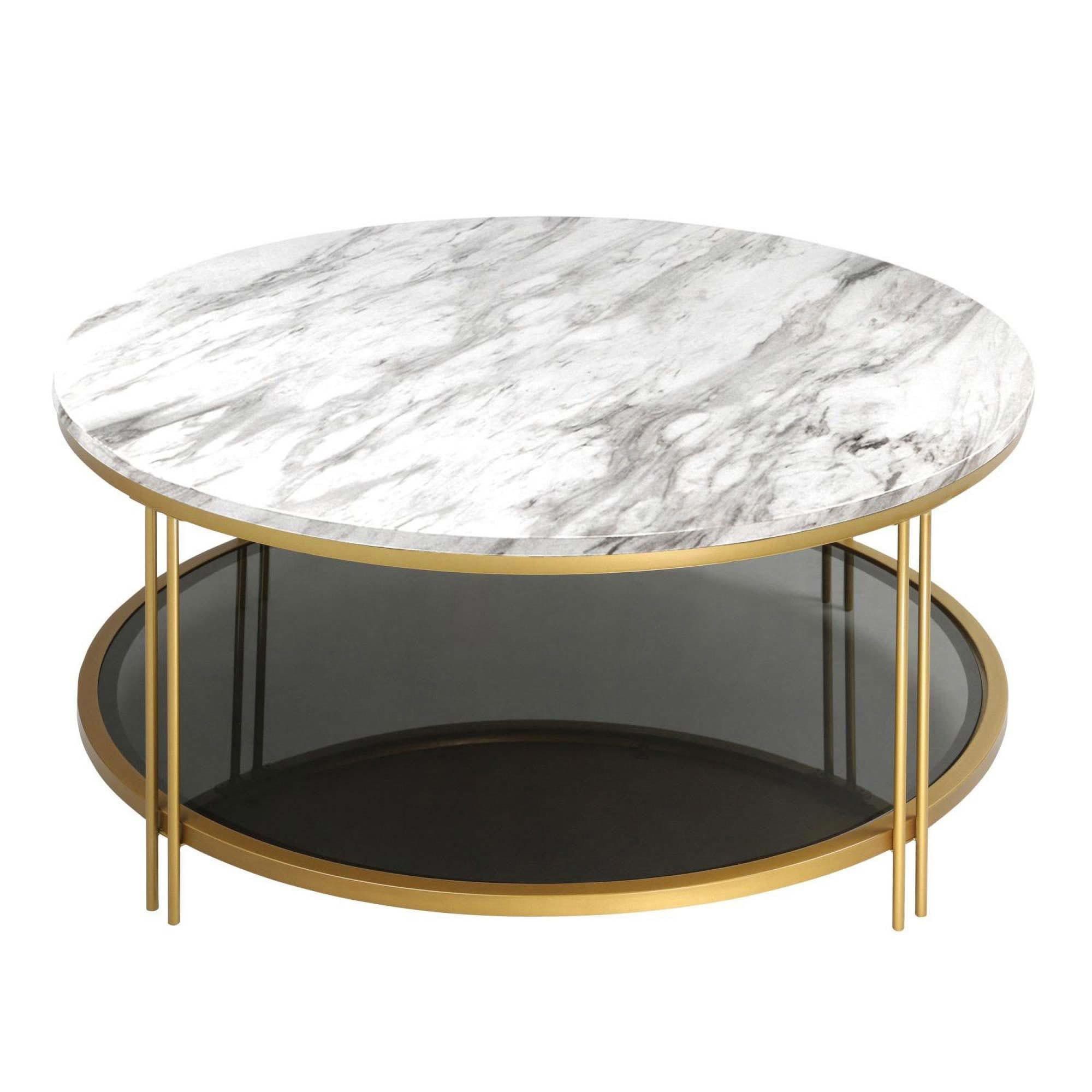 Uolfin Hera Marble Paper Top With Pu Finish Faux Marble Modern Coffee Table  With Storage In The Coffee Tables Department At Lowes With Faux Marble Top Coffee Tables (View 2 of 15)