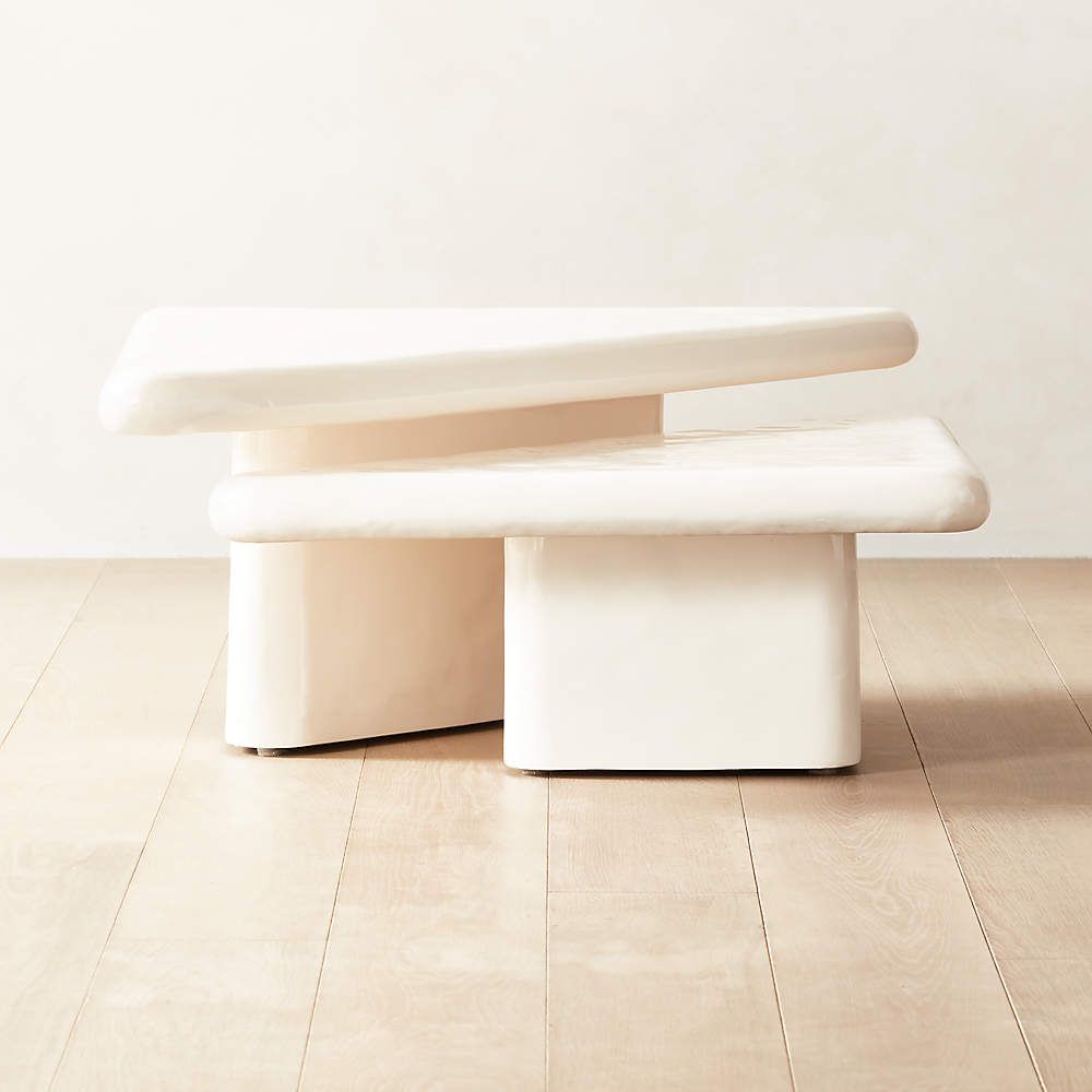 Vayle White Concrete 2 Piece Coffee Table Set + Reviews | Cb2 With 2 Piece Coffee Tables (View 5 of 15)