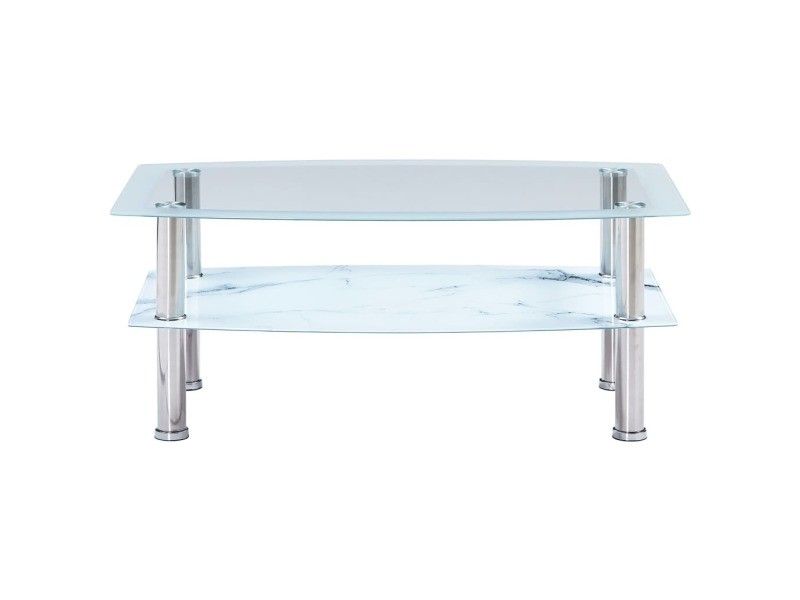 Vidaxl 280101 Coffee Table With Marble Look White 100x60x42 Cm Tempered  Glass 280101 – Conforama Intended For Tempered Glass Coffee Tables (View 7 of 15)