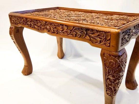 Walnut Wooden Coffee Table Tea Table Side Table Hand Carved – Etsy With Wooden Hand Carved Coffee Tables (View 4 of 15)