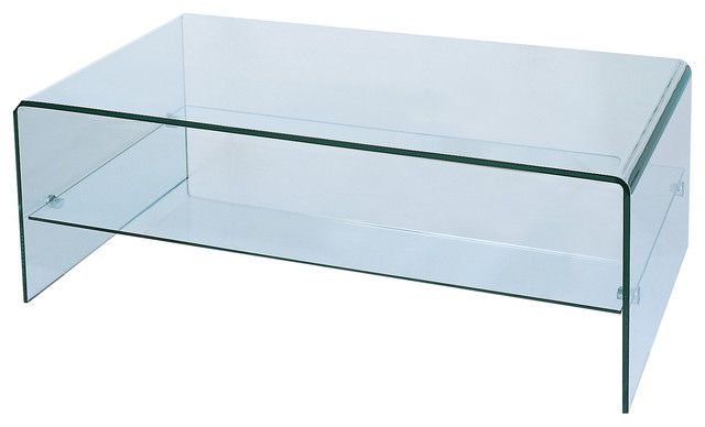 Waterfall Bent Glass Coffee Table With Storage Shelf – Contemporary – Coffee  Tables  Bh Design | Houzz Intended For Glass Coffee Tables With Storage Shelf (View 3 of 15)