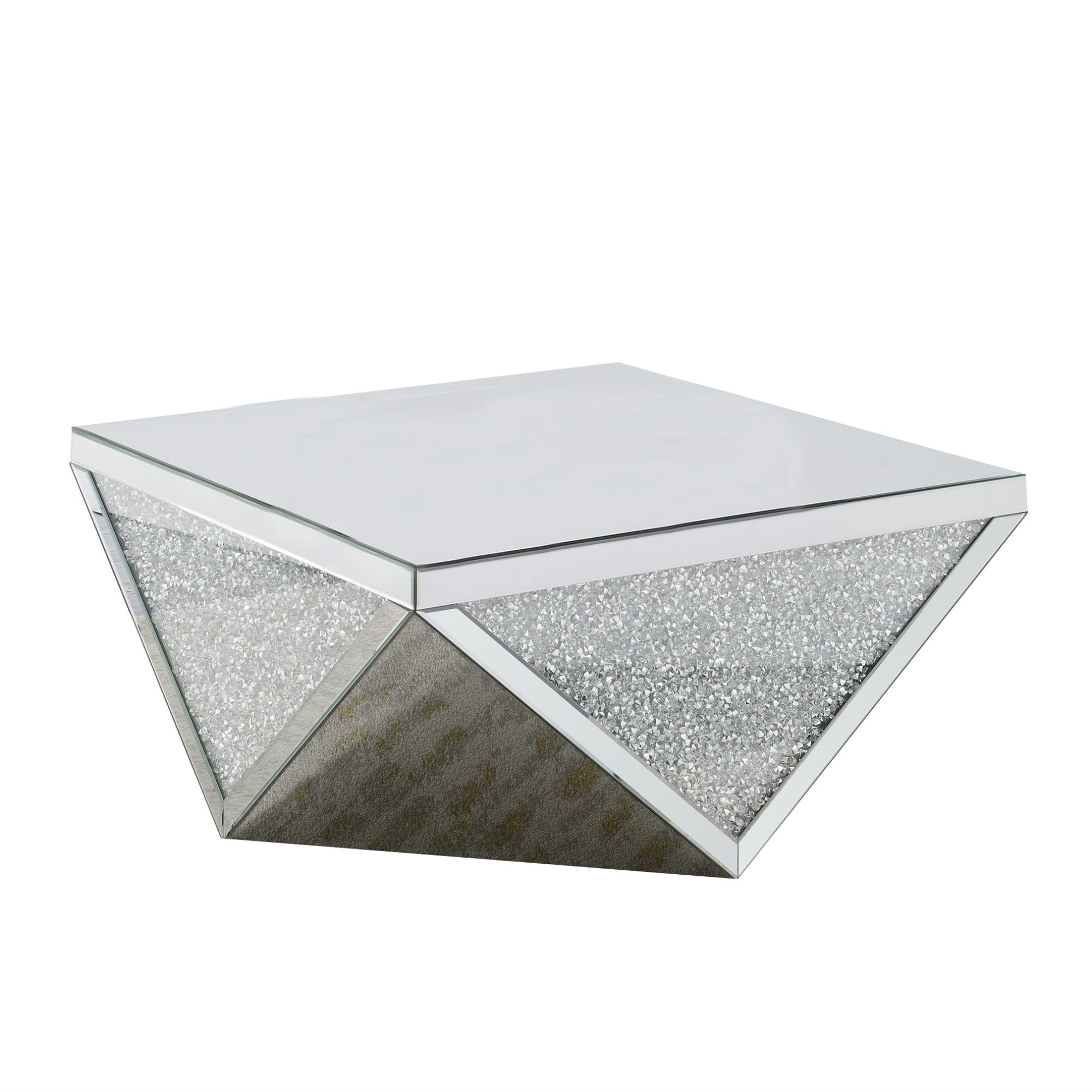 Wood And Mirror Coffee Table In Diamond Shape With Crystal Inserts, Silver  – Walmart Regarding Diamond Shape Coffee Tables (View 10 of 15)