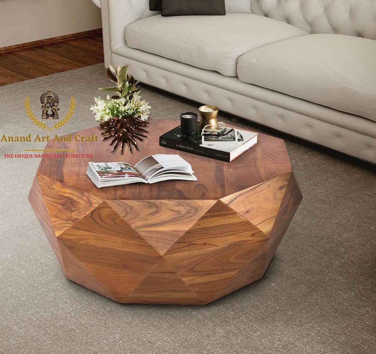Wooden Coffee Table Diamond Shape Wooden Cocktail Table Unique – Etsy For Diamond Shape Coffee Tables (View 12 of 15)