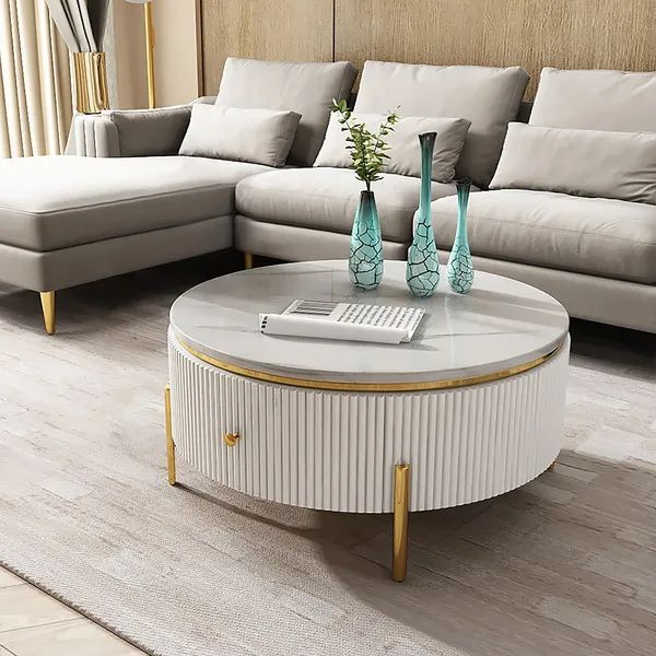 Yelly Modern Round Coffee Table With Storage Marble Accent Table Stainless  Steel Gold Homary Pertaining To Modern Round Coffee Tables (View 5 of 15)