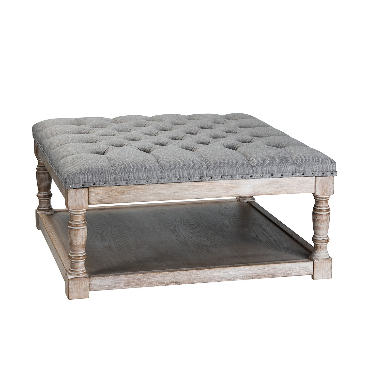 14 Karat Home Tufted Cocktail Ottoman Wooden With Storage Shelf, Square  Upholstered Ottoman Coffee Table, Grey – Walmart With Beige Thomas Ottomans (View 5 of 15)