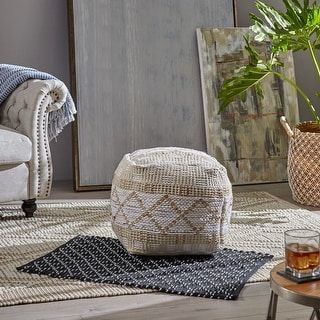 16" Ivory And Beige Geometric Rectangular Pouf Ottoman – Overstock –  32451902 Throughout Soft Ivory Geometric Ottomans (View 8 of 15)