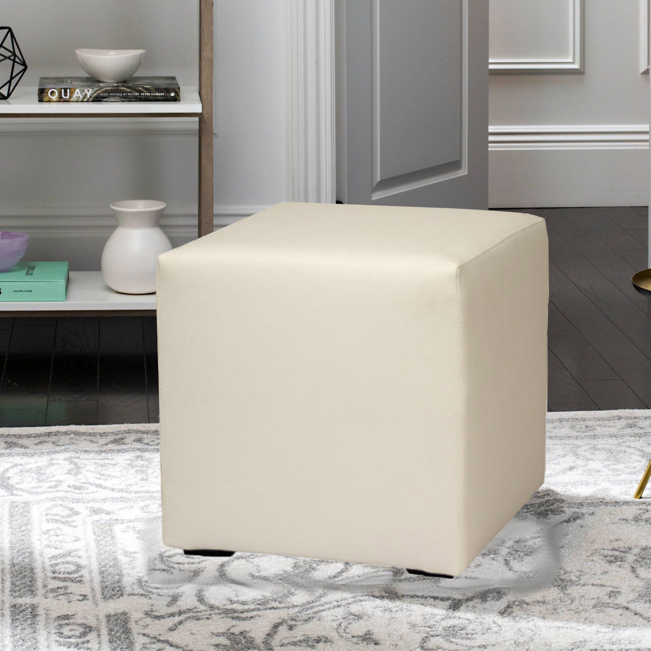 17 Stories Buckmaster 40cm Wide Faux Leather Square Solid Colour Cube  Ottoman & Reviews | Wayfair (View 8 of 15)