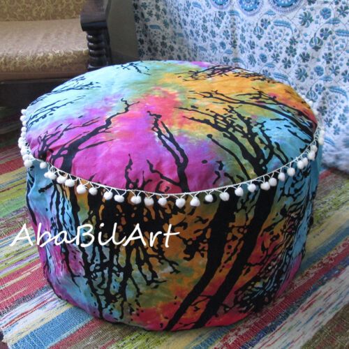 24" Large Pouf Ottoman Multicolored Mandala Pouf Foot Stool Floor Decor  Pillow | Ebay In Multicolor Ottomans (View 5 of 15)