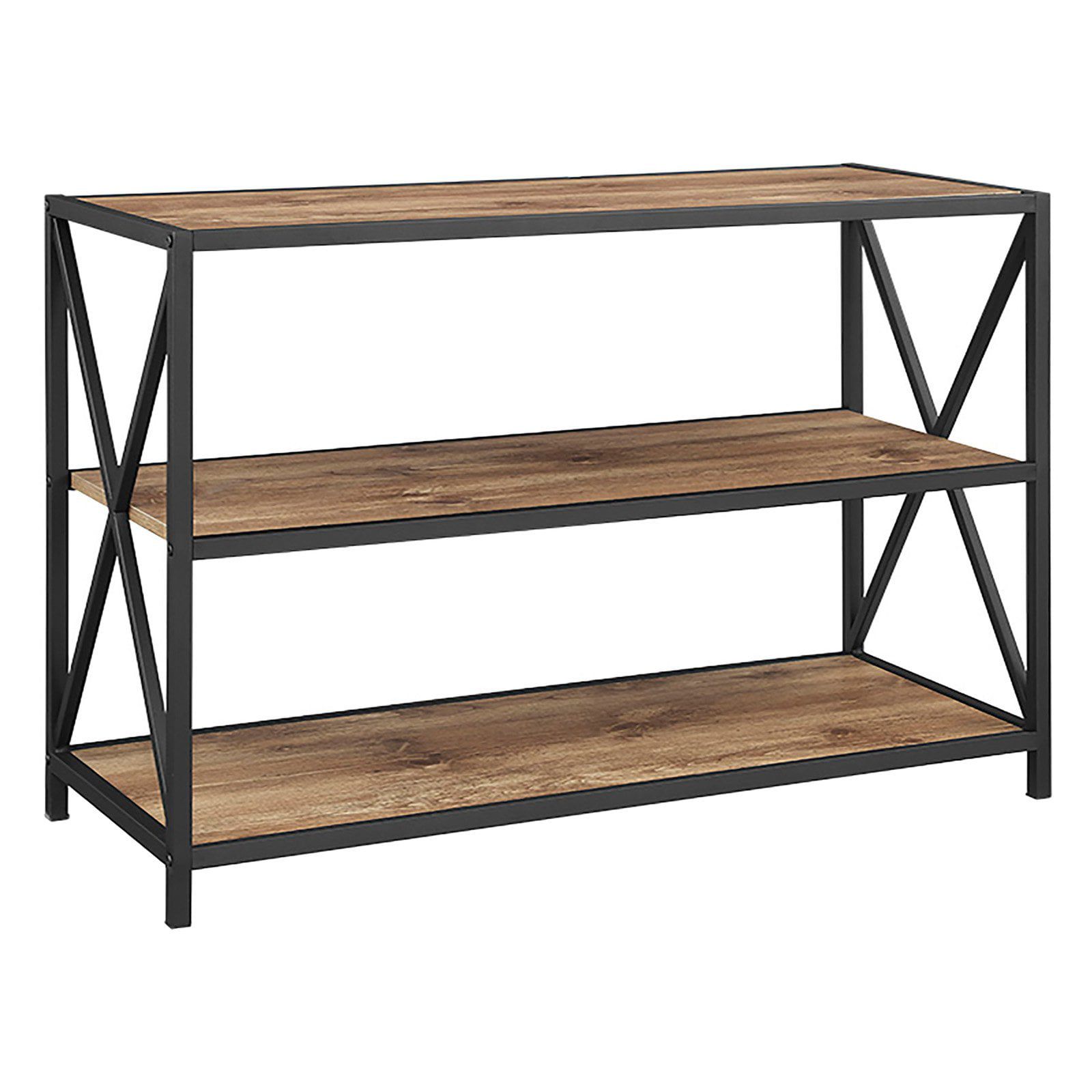 3 Shelf X Frame Metal And Wood Media Bookcase In Barnwood – Walmart With Regard To X Frame Metal Bookcases (View 1 of 15)