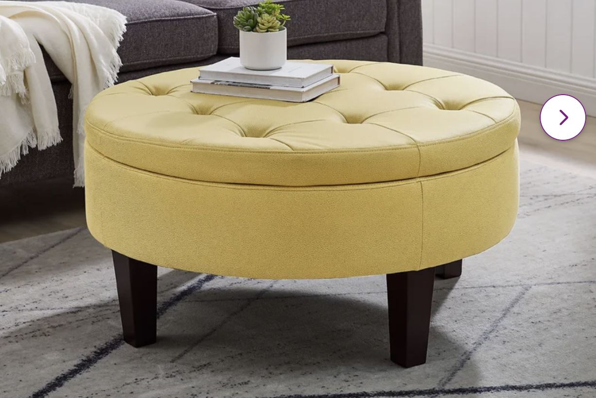 36'' Wide Faux Leather Tufted Round Storage Ottoman With Storage Yellow –  Sage Liquidation With 36 Inch Round Ottomans (View 10 of 15)