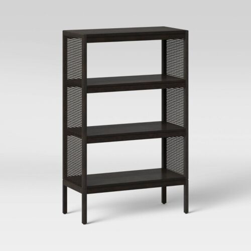 48" Minsmere Natural Black Bookshelf – 3 Shelf Bookcase Woven Caned Sides |  Ebay Intended For Natural Black Bookcases (View 6 of 15)