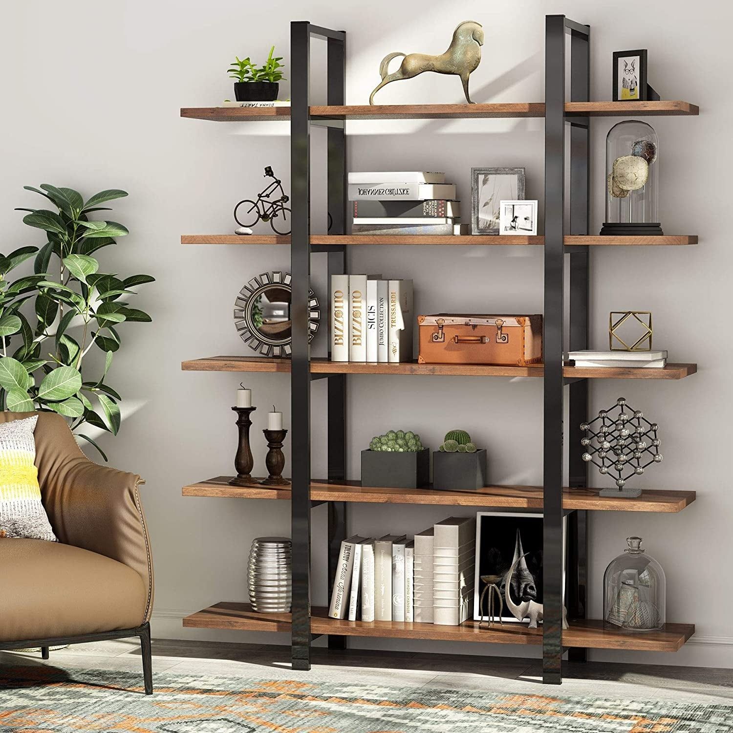 5 Tier Bookshelf, Vintage Industrial Style Bookcase – On Sale – Overstock –  34492291 With Five Tier Bookcases (View 6 of 15)