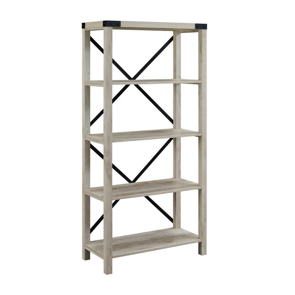 64" Wood Farmhouse Metal X Frame Bookcase – White Oak | Ebay With X Frame Metal Bookcases (View 9 of 15)