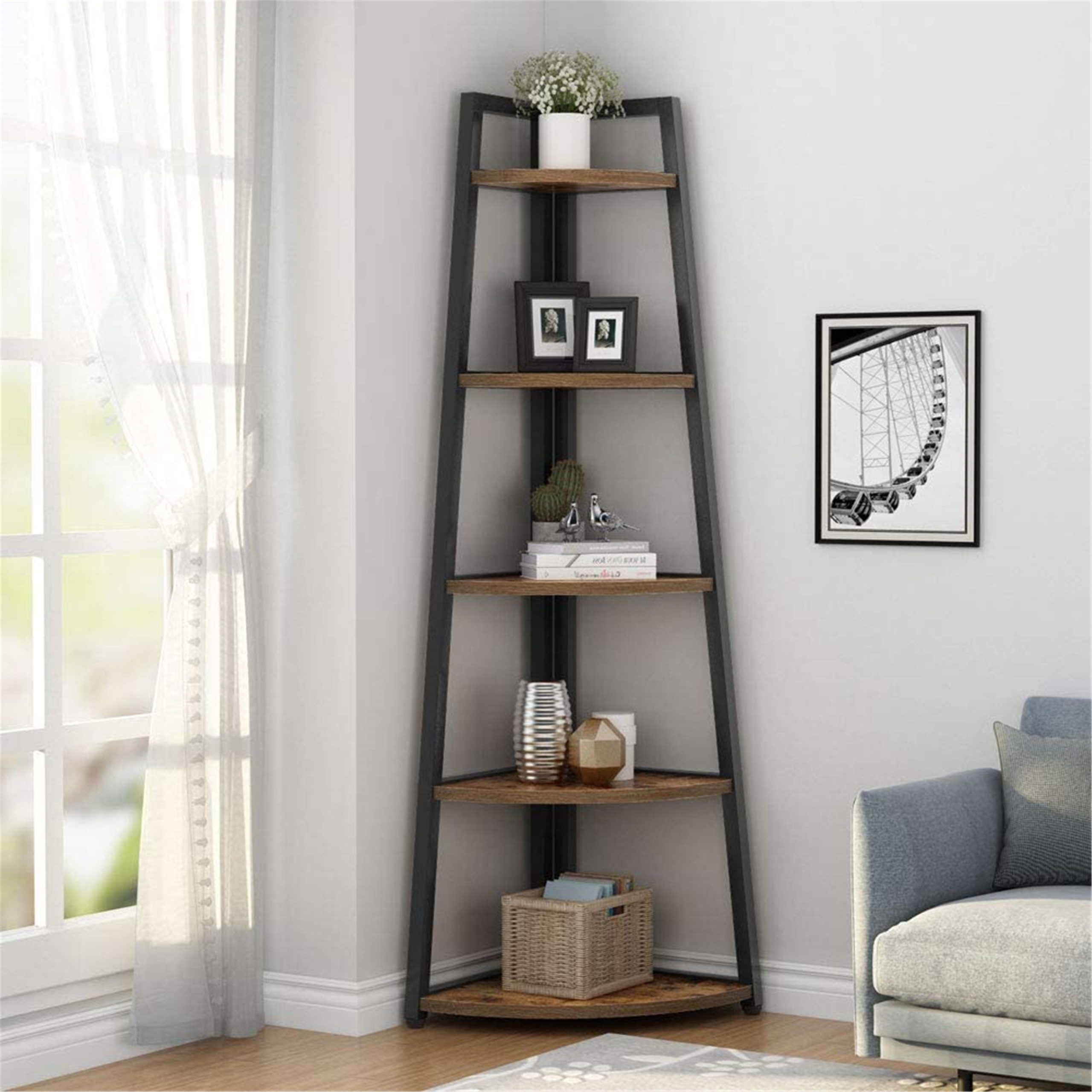 70 Inch Tall Corner Shelf, Rustic Ladder Corner Bookshelf Bookcase –  Overstock – 31306585 Within Corner Ladder Bookcases (View 3 of 15)