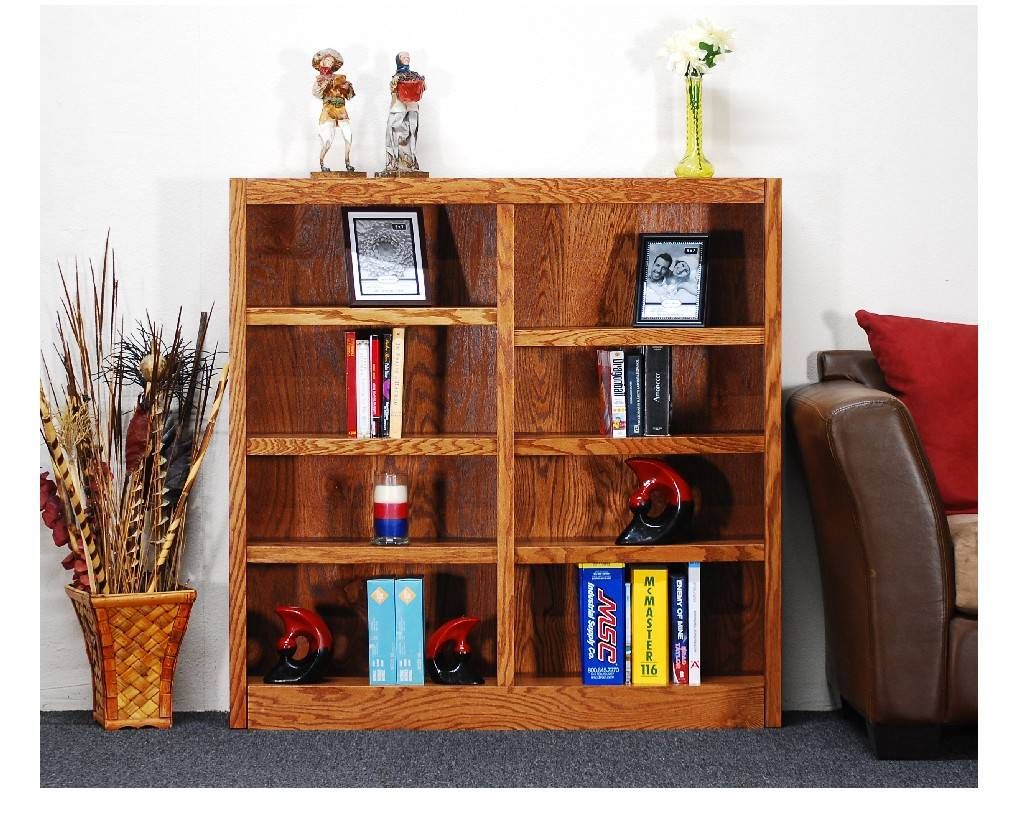 8 Shelf Double Wide Wood Bookcase, 48 Inch Tall, Oak Finish – Concepts In  Wood Mi4848 D With Regard To 48 Inch Bookcases (View 9 of 15)