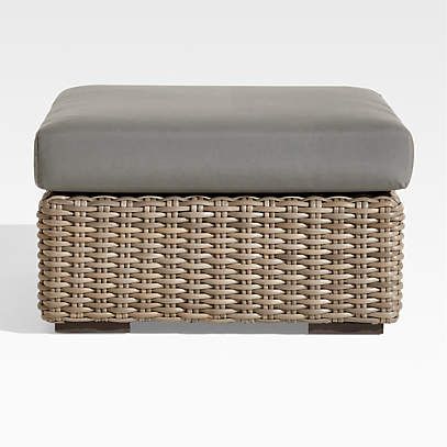 Abaco All Weather Resin Wicker Outdoor Ottoman With Graphite Sunbrella  Cushion + Reviews | Crate & Barrel Regarding Ottomans With Cushion (View 3 of 15)