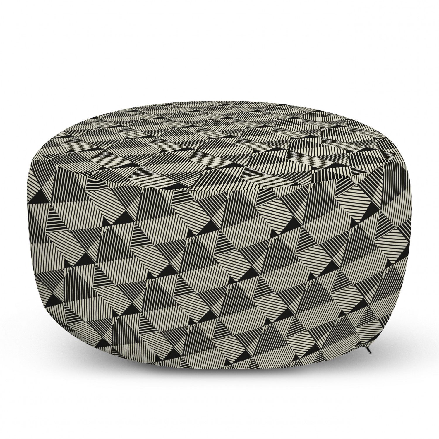 Abstract Pouf, Complex Geometric Triangles With Scrapbook Style Stripes  Minimal, Decorative Soft Foot Rest With Removable Cover Living Room And  Bedroom, Dark Taupe Grey And Ivory,ambesonne – Walmart Regarding Soft Ivory Geometric Ottomans (View 9 of 15)