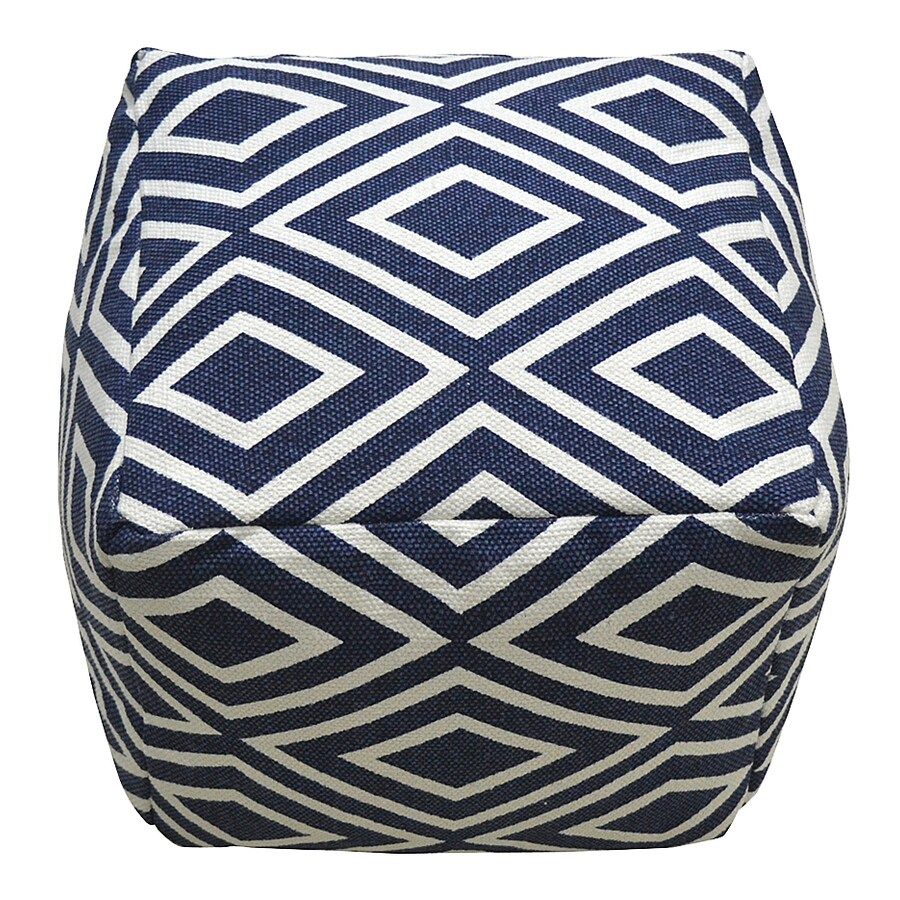 Allen + Roth Modern Blue/ivory Cotton Pouf Ottoman At Lowes Intended For Ivory And Blue Ottomans (View 15 of 15)