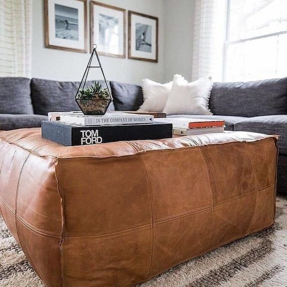 Amazing Square Ottoman Pouffe Moroccan Leather Ottoman Square – Etsy Inside Brown Leather Ottomans (View 6 of 15)