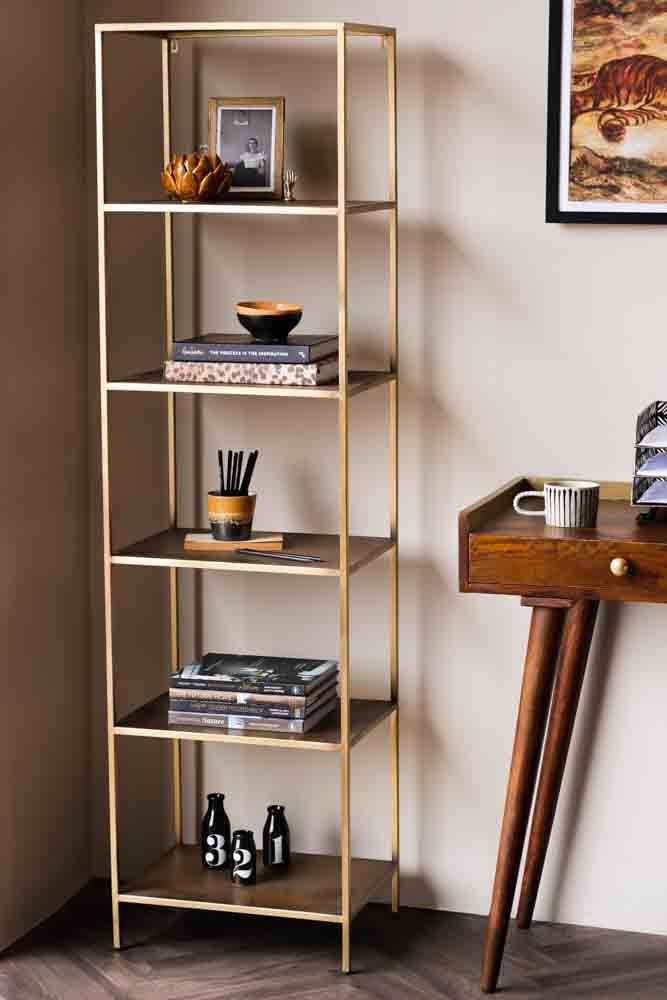 Antique Brass Slim 6 Tier Shelving Unit | Rockett St George With Regard To Antique Gold Bookcases (View 14 of 15)