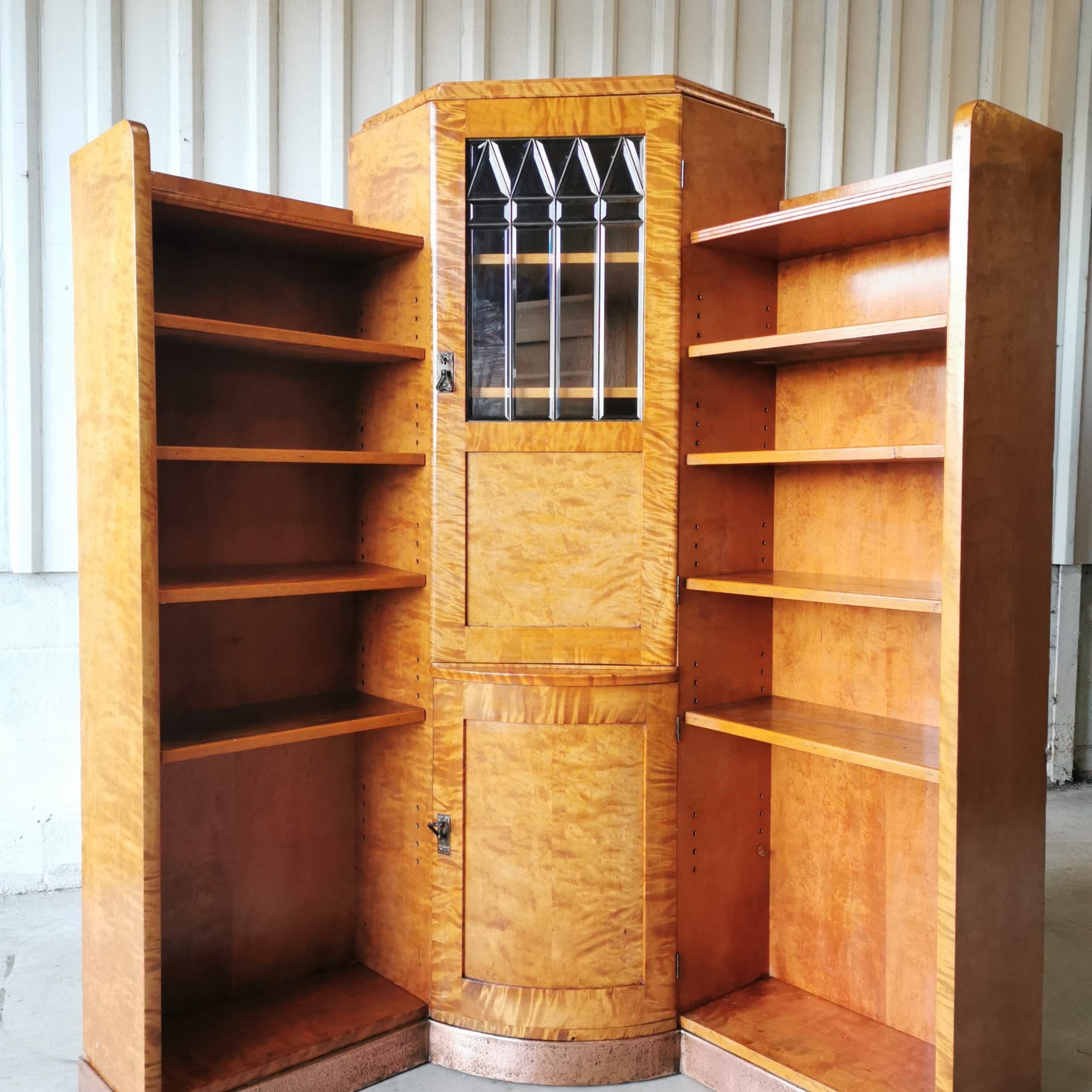 Antique Vintage Satin Birch Copper Art Deco Corner Bookcase Cabinet |  772871 | Sellingantiques.co (View 7 of 15)