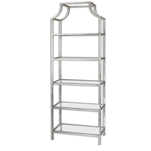 Aurelie Silver Etagere Uttermost Free Standing Shelves & Bookcases Home  Office Furniture | Tempered Glass Shelves, Metal Bookcase, Glass Bookcase With Silver Metal Bookcases (View 2 of 15)
