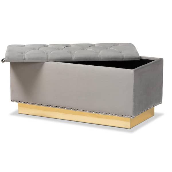 Baxton Studio Powell Grey And Gold Storage Ottoman 175 11236 Hd – The Home  Depot With Regard To Gold Storage Ottomans (View 2 of 15)