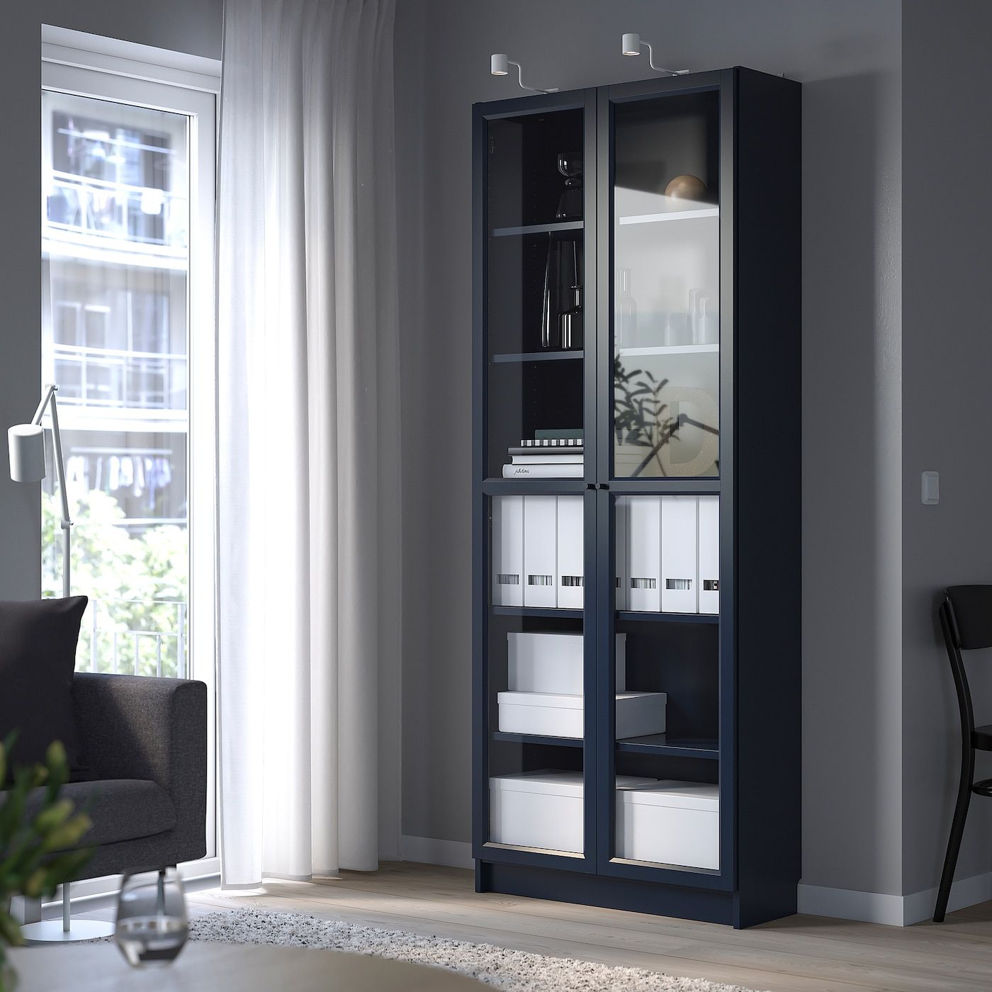 Billy Bookcase With Glass Doors, Dark Blue, 31 1/2x11 3/4x79 1/2" – Ikea Intended For Blue Wood Bookcases (View 13 of 15)